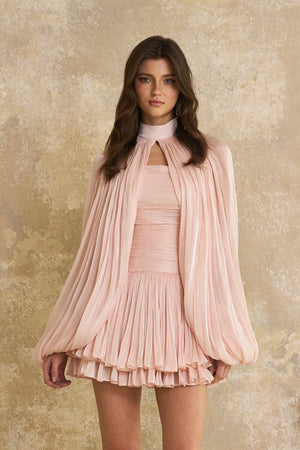 Aurohaya Bernice Pink Glossy Cape & Dress Set