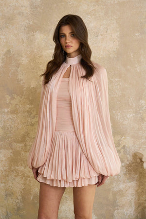 Aurohaya Bernice Pink Glossy Cape & Dress Set