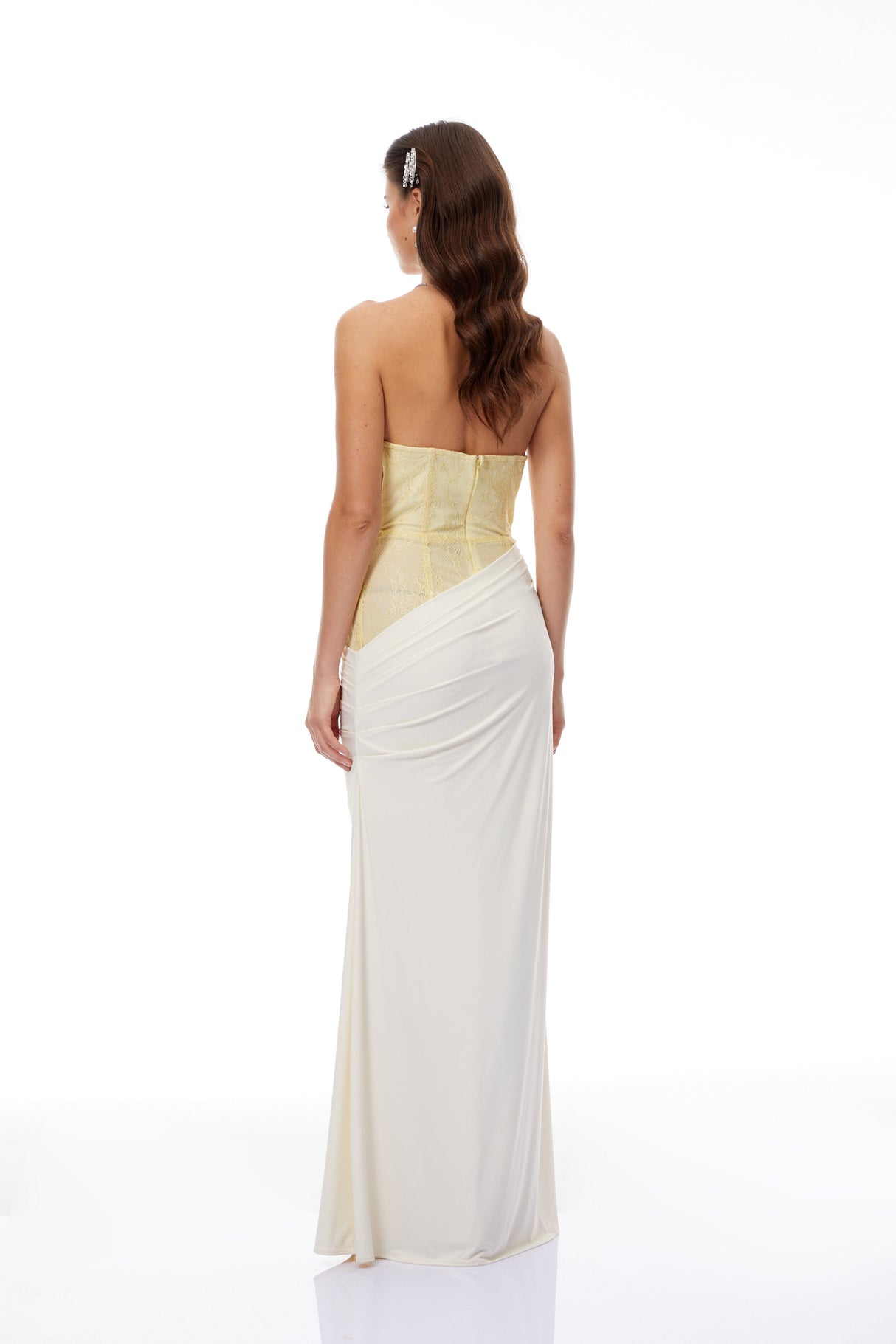 Aurohaya Beata Yellow Lace Corset Bodice Maxi Dress