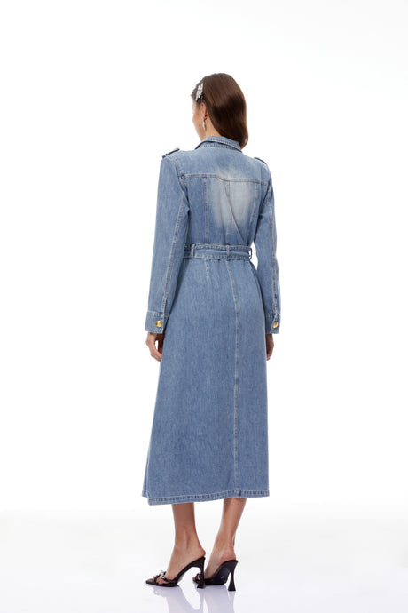 Aurohaya Tyra Blue Faded Denim Maxi Dress