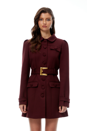 Aurohaya Sofía Burgundy Belted Mini Blazer Dress