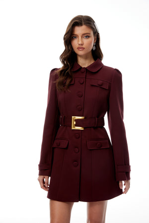 Aurohaya Sofía Burgundy Belted Mini Blazer Dress