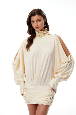 Aurohaya Vaka Butter Open Back Ruched Mini Dress