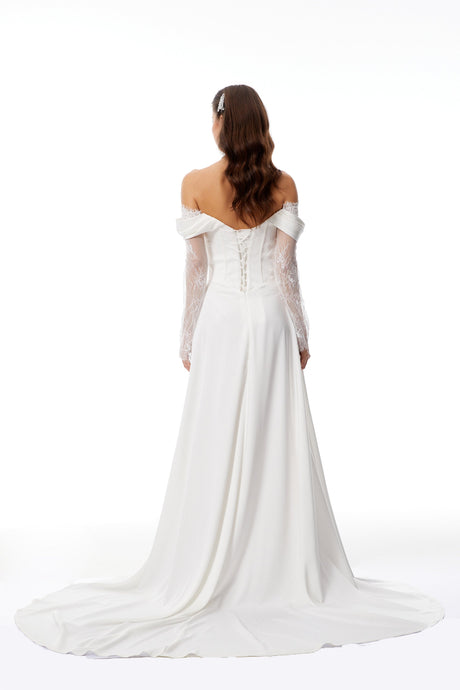 Aurohaya Víctor White Off-Shoulder Lace Panel Maxi Dress