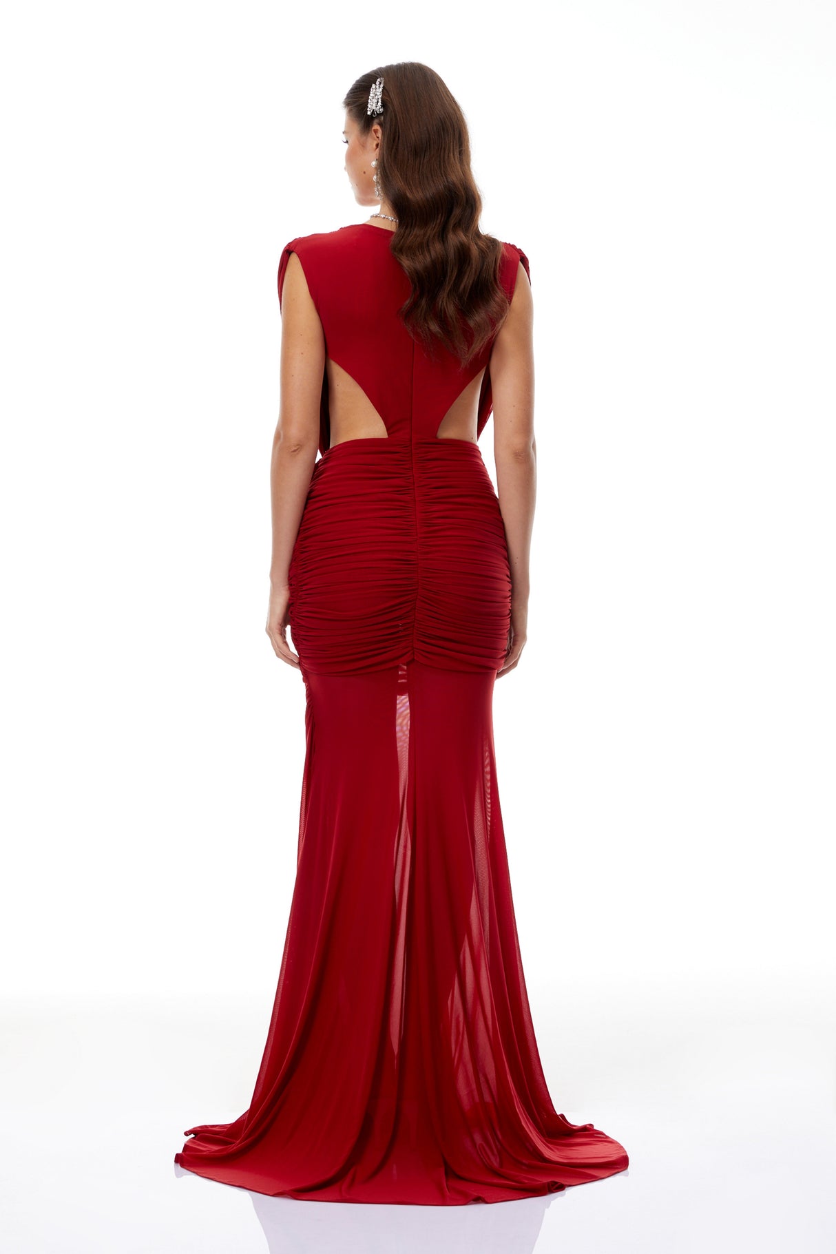 Aurohaya Fíona Red Asymmetrical Draped Maxi Gown