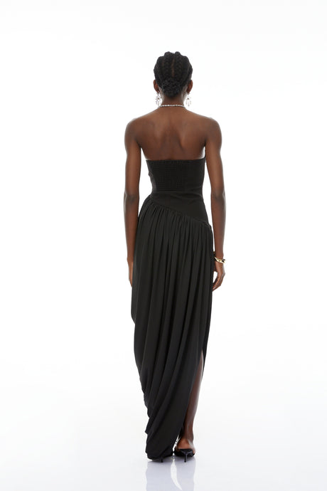 Aurohaya Valeria Black Asymmetrical Hem Maxi Dress