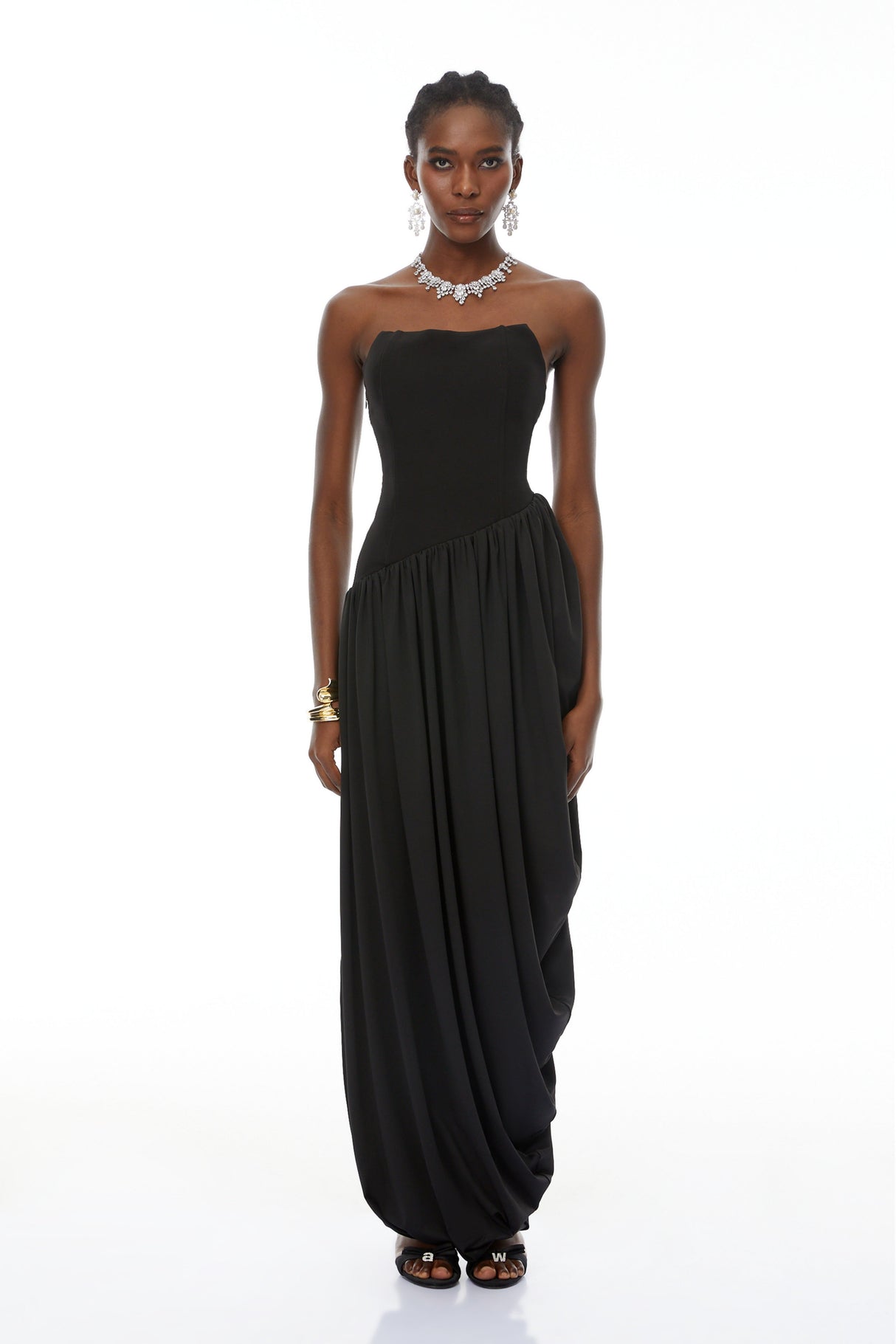 Aurohaya Valeria Black Asymmetrical Hem Maxi Dress