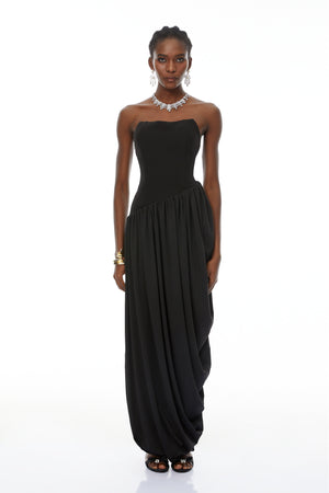 Aurohaya Valeria Black Asymmetrical Hem Maxi Dress