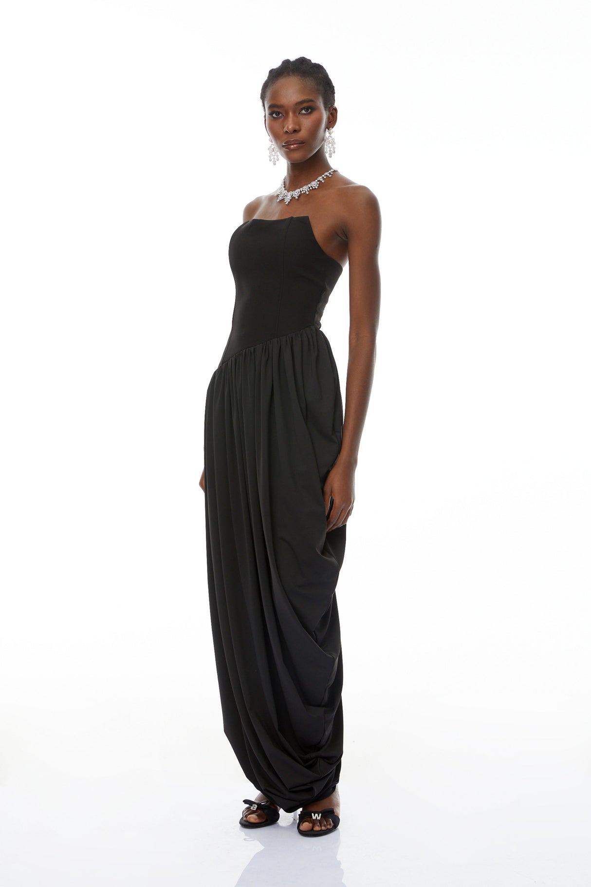 Aurohaya Valeria Black Asymmetrical Hem Maxi Dress