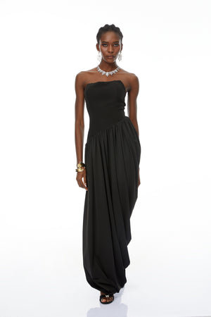 Aurohaya Valeria Black Asymmetrical Hem Maxi Dress