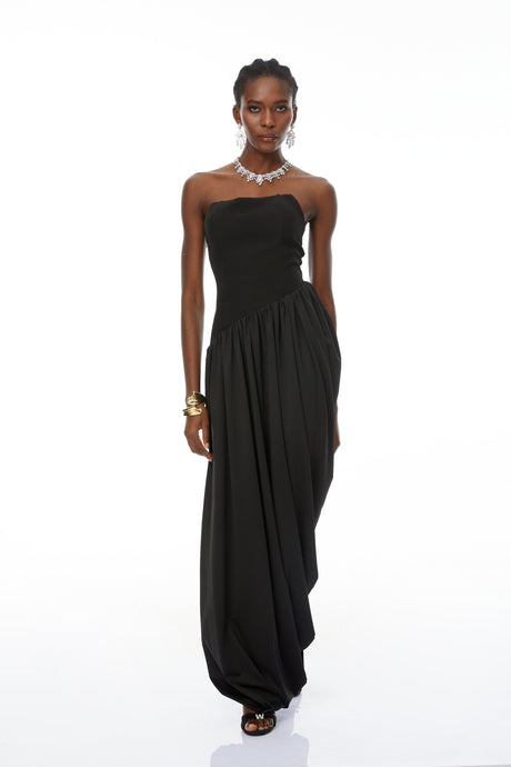 Aurohaya Valeria Black Asymmetrical Hem Maxi Dress