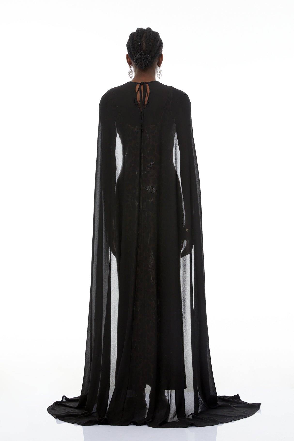 Aurohaya Lorenzo Black Cape & Leopard Print Maxi Dress Set