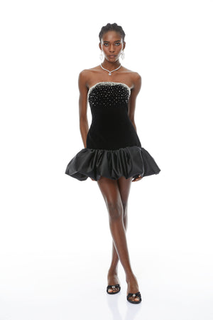 Aurohaya Lucía Black Beaded Embellished Velvet Mini Dress