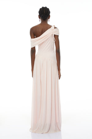 Aurohaya Sigrun Pink Asymmetrical Gathered Maxi Dress