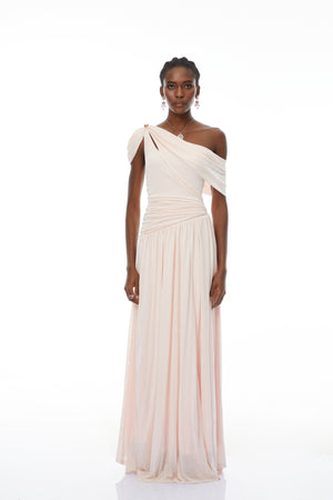Aurohaya Sigrun Pink Asymmetrical Gathered Maxi Dress