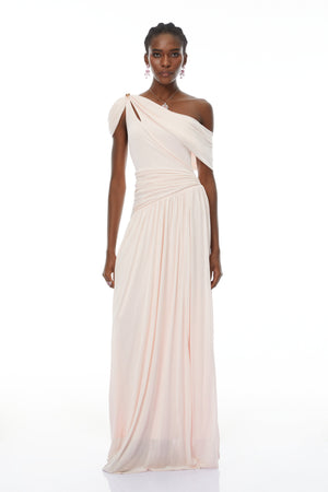 Aurohaya Sigrun Pink Asymmetrical Gathered Maxi Dress