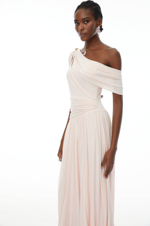 Aurohaya Sigrun Pink Asymmetrical Gathered Maxi Dress