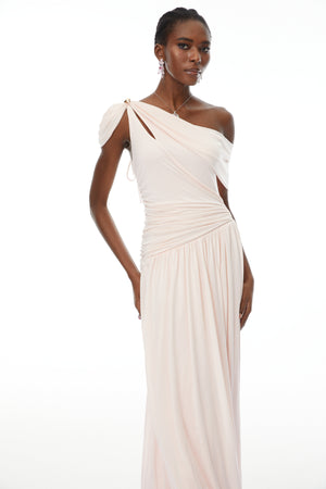 Aurohaya Sigrun Pink Asymmetrical Gathered Maxi Dress