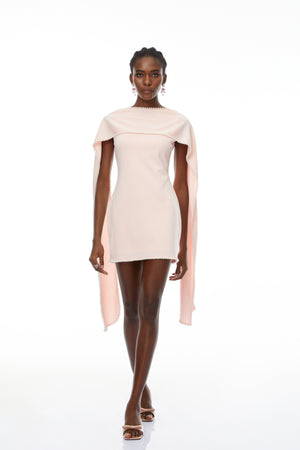 Aurohaya Piroska Pink Sleeveless Pearl Trim Mini Dress