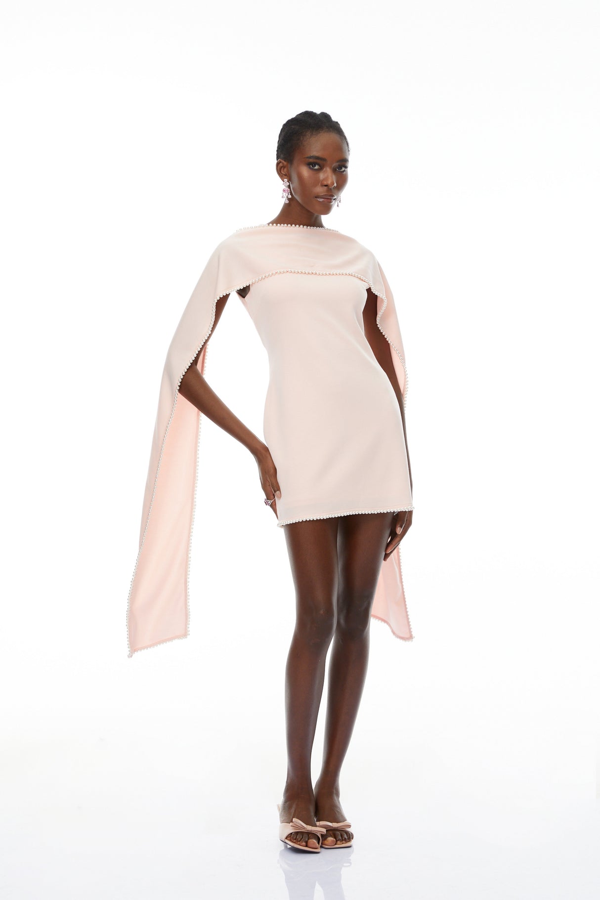Aurohaya Piroska Pink Sleeveless Pearl Trim Mini Dress