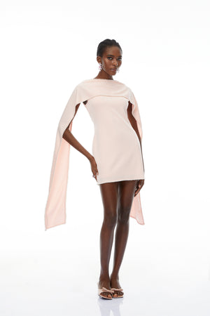 Aurohaya Piroska Pink Sleeveless Pearl Trim Mini Dress