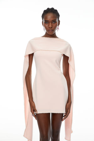 Aurohaya Piroska Pink Sleeveless Pearl Trim Mini Dress
