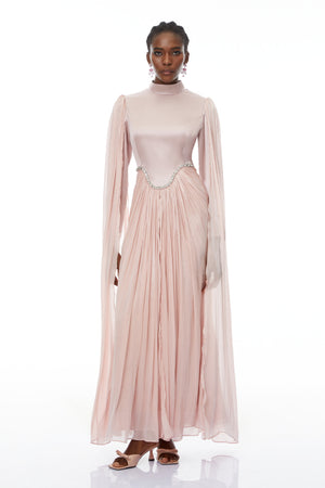 Aurohaya Andrine Pink Crystal Embellished Maxi Dress