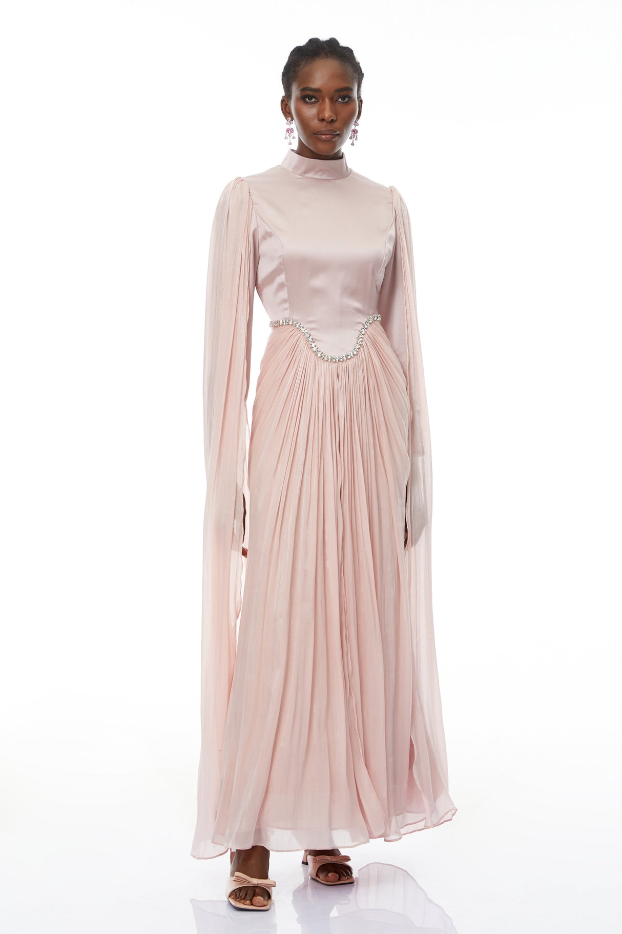 Aurohaya Andrine Pink Crystal Embellished Maxi Dress