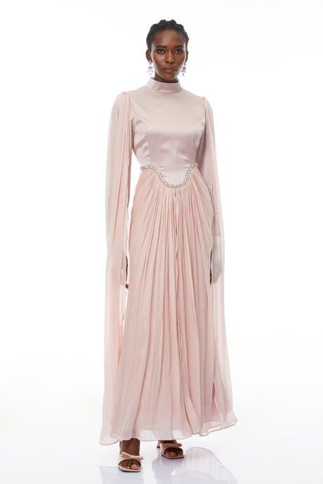 Aurohaya Andrine Pink Crystal Embellished Maxi Dress