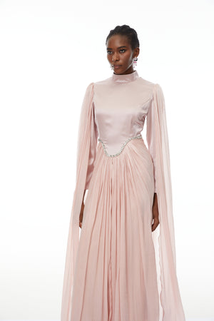 Aurohaya Andrine Pink Crystal Embellished Maxi Dress