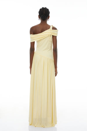 Aurohaya Sigrun Yellow Asymmetrical Gathered Maxi Dress
