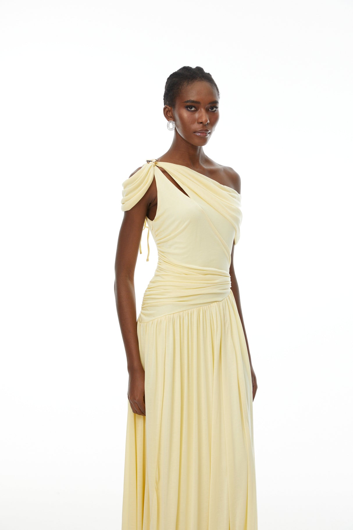 Aurohaya Sigrun Yellow Asymmetrical Gathered Maxi Dress