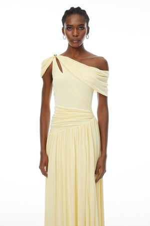 Aurohaya Sigrun Yellow Asymmetrical Gathered Maxi Dress