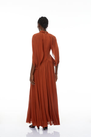 Aurohaya Bergljot Orange Cape Design Mesh Maxi Dress