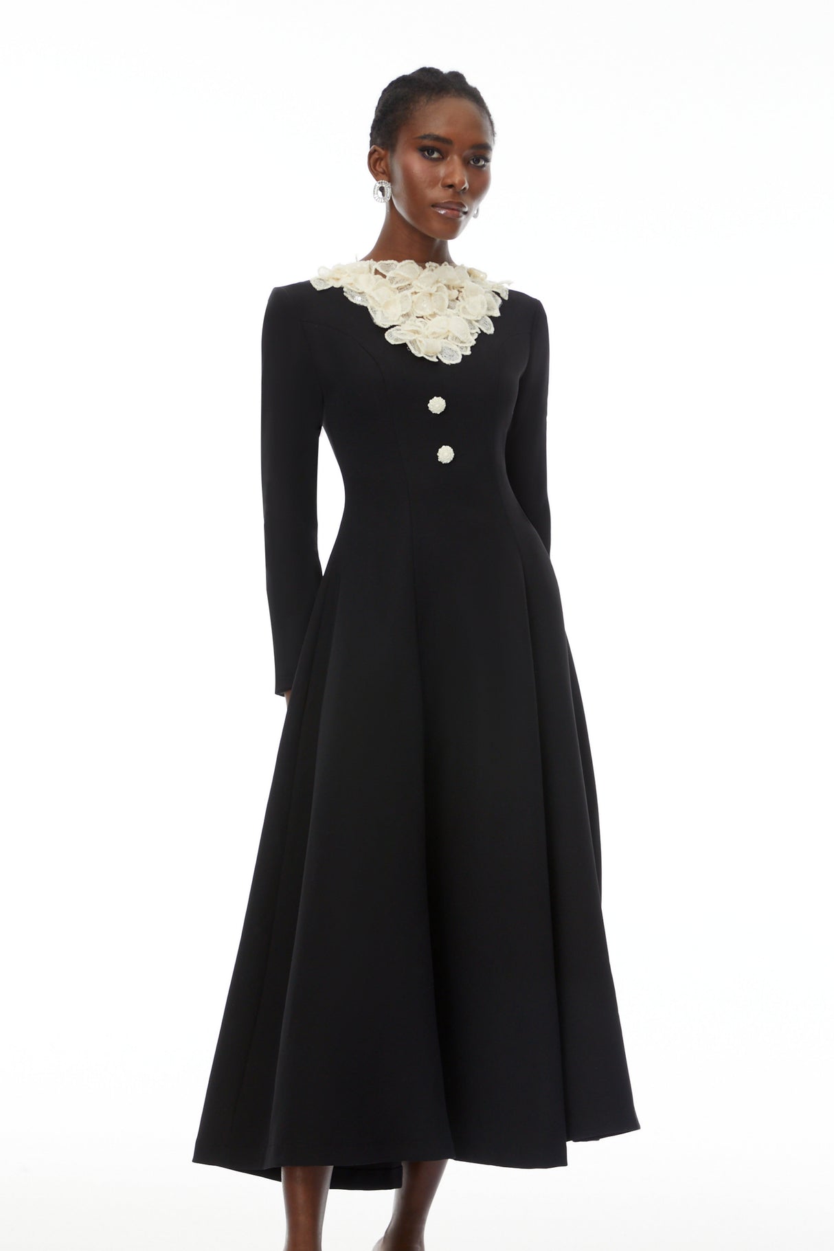 Aurohaya Greta Color Block Sequin 3D Petal Midi Dress
