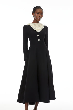 Aurohaya Greta Color Block Sequin 3D Petal Midi Dress