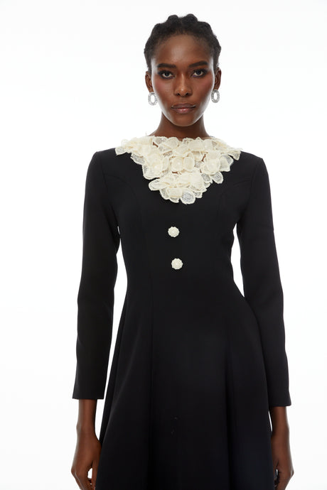 Aurohaya Greta Color Block Sequin 3D Petal Midi Dress