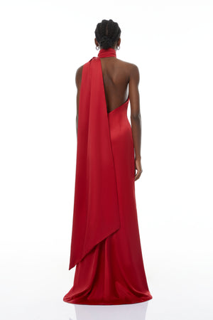 Aurohaya Frederica Red Halterneck 3D Petal Maxi Dress
