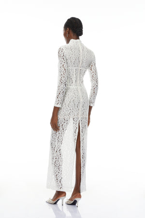 Aurohaya Darlene White Floral Lace Cut Out Maxi Dress