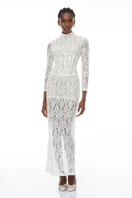 Aurohaya Darlene White Floral Lace Cut Out Maxi Dress