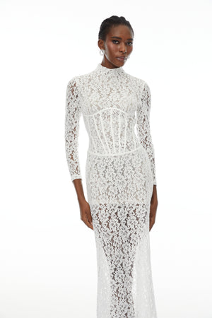 Aurohaya Darlene White Floral Lace Cut Out Maxi Dress