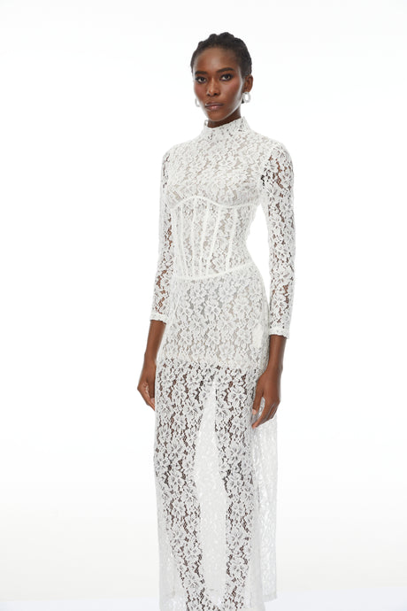 Aurohaya Darlene White Floral Lace Cut Out Maxi Dress
