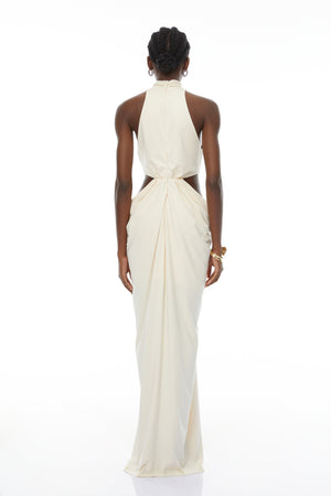 Aurohaya Joaquín Neutral Braid Detail Ruched Dress Maxi