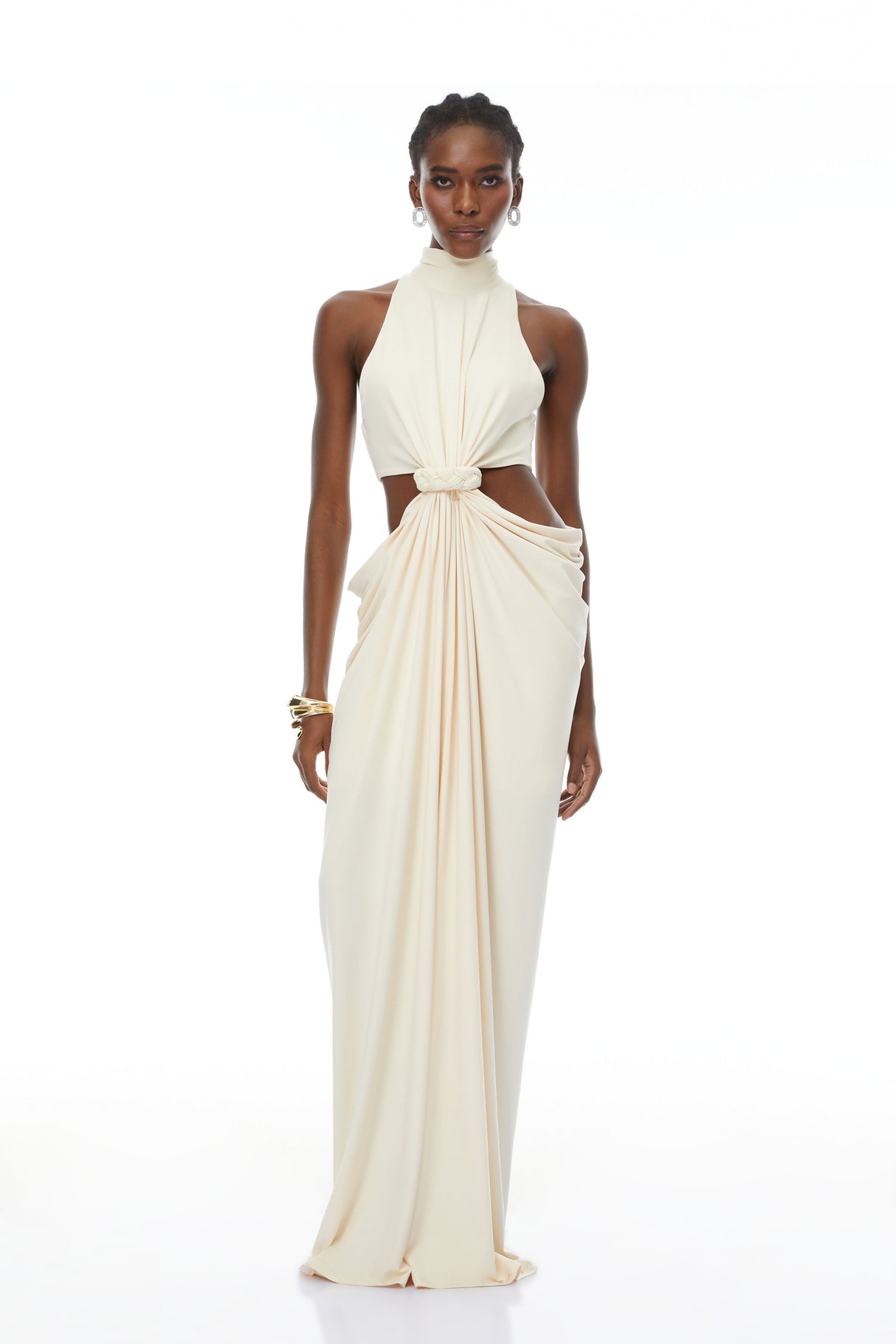 Aurohaya Joaquín Neutral Braid Detail Ruched Dress Maxi