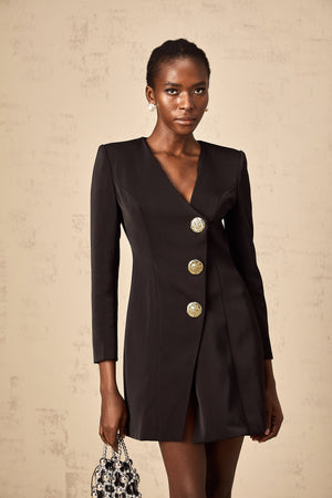 Aurohaya Dominique black lion-head blazer mini dress