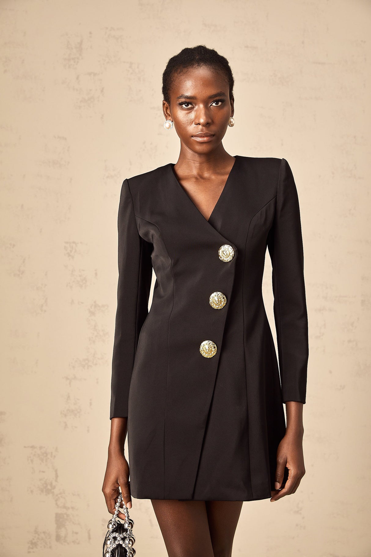 Aurohaya Dominique black lion-head blazer mini dress