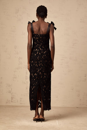 Aurohaya Eloise black floral embroidered maxi dress