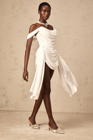 Aurohaya Gitta white ribbon-design ruched mini dress