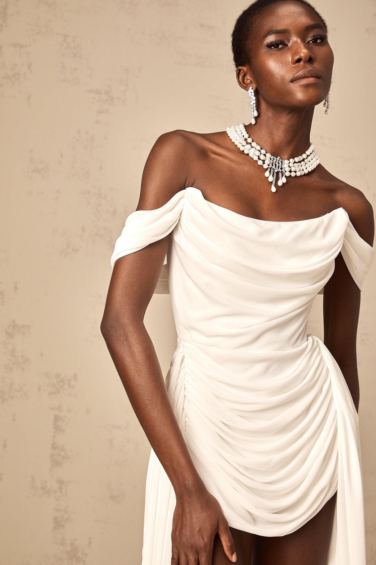 Aurohaya Gitta white ribbon-design ruched mini dress