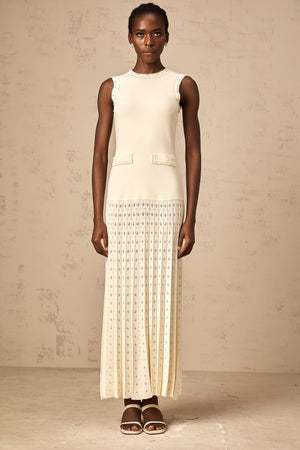 Aurohaya Donatienne white faux-pearl knitted maxi dress